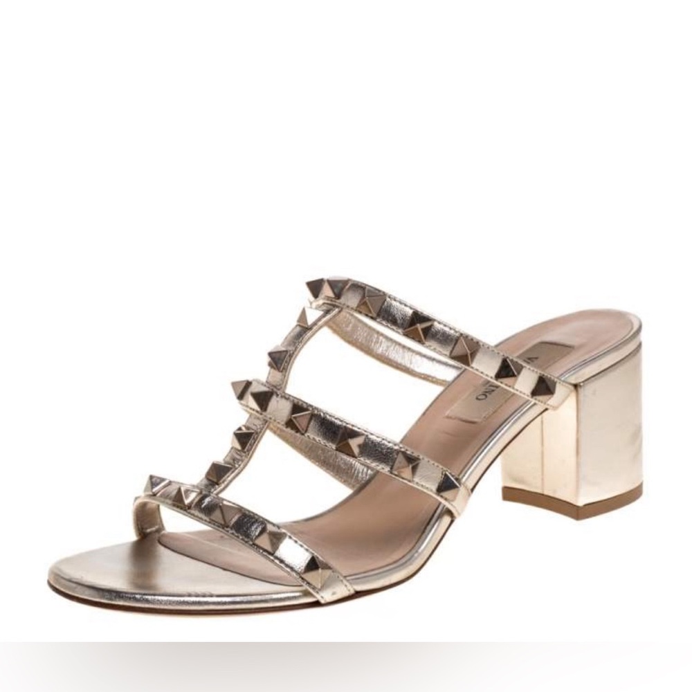 Valentino Garavani Gold Studded Block Heel Sandals